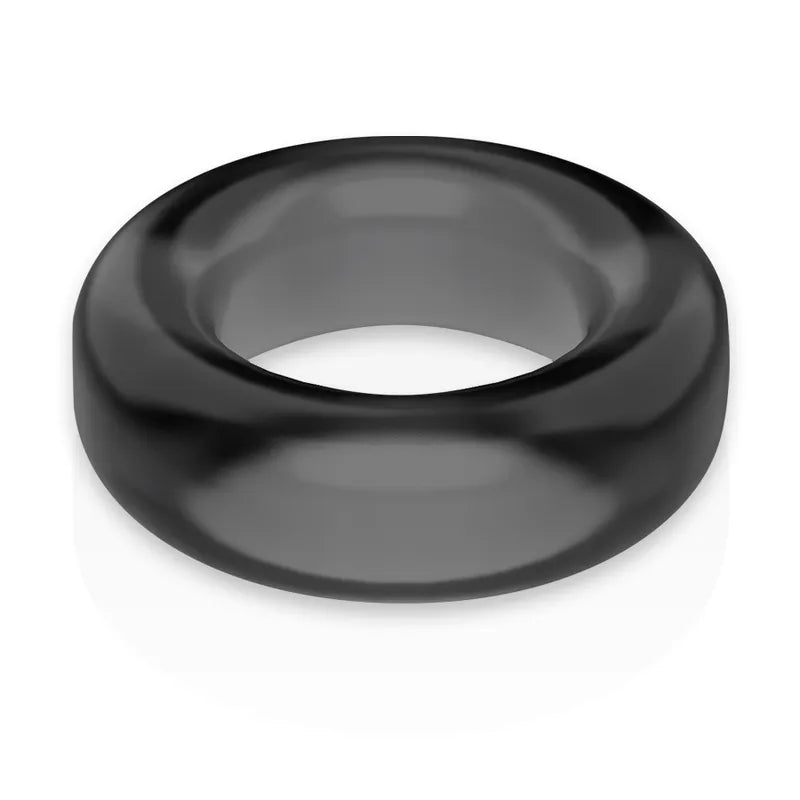 Anneau pénien noir TPE hypoallergénique, forme circulaire, doux et résistant, pour performance et confort prolongés.