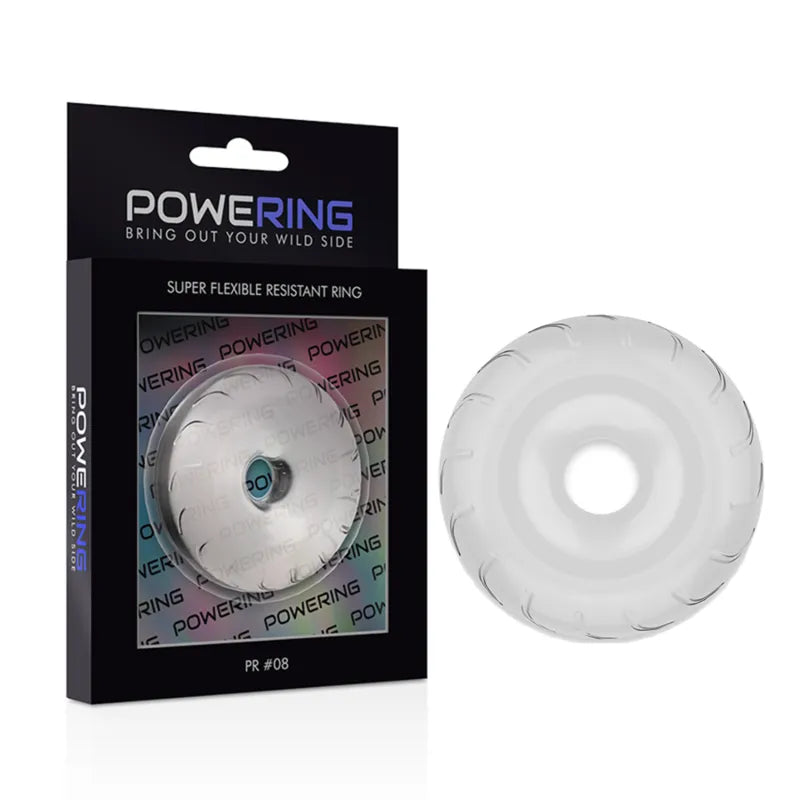 Anneau pénien transparent extensible en TPE hypoallergénique, dans un emballage noir et holographique, pour érection prolo...
