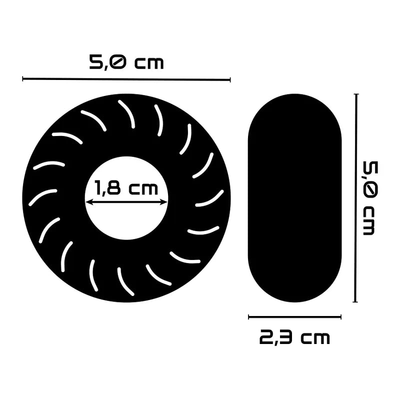 Anneau pénien TPE hypoallergénique noir, design texturé, dimensions 5x2,3 cm, compression uniforme, confort durable.
