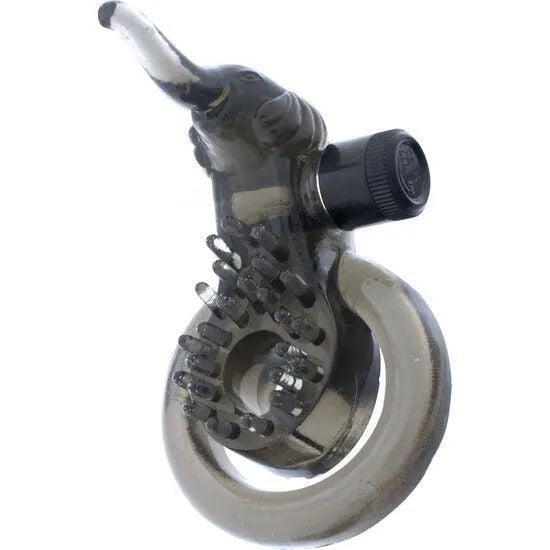 anneau pénien vibrant stimulateur clitoridien éléphant élastique confortable ajustable vibrations puissantes double stimulation débutant expérimenté compact dimensions piles incluses