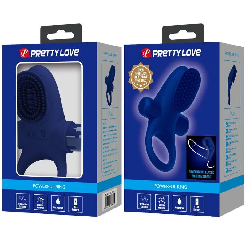 Anneau pénien vibrant bleu en silicone doux avec dix modes de vibration, ergonomique pour stimulation intime et érection f...