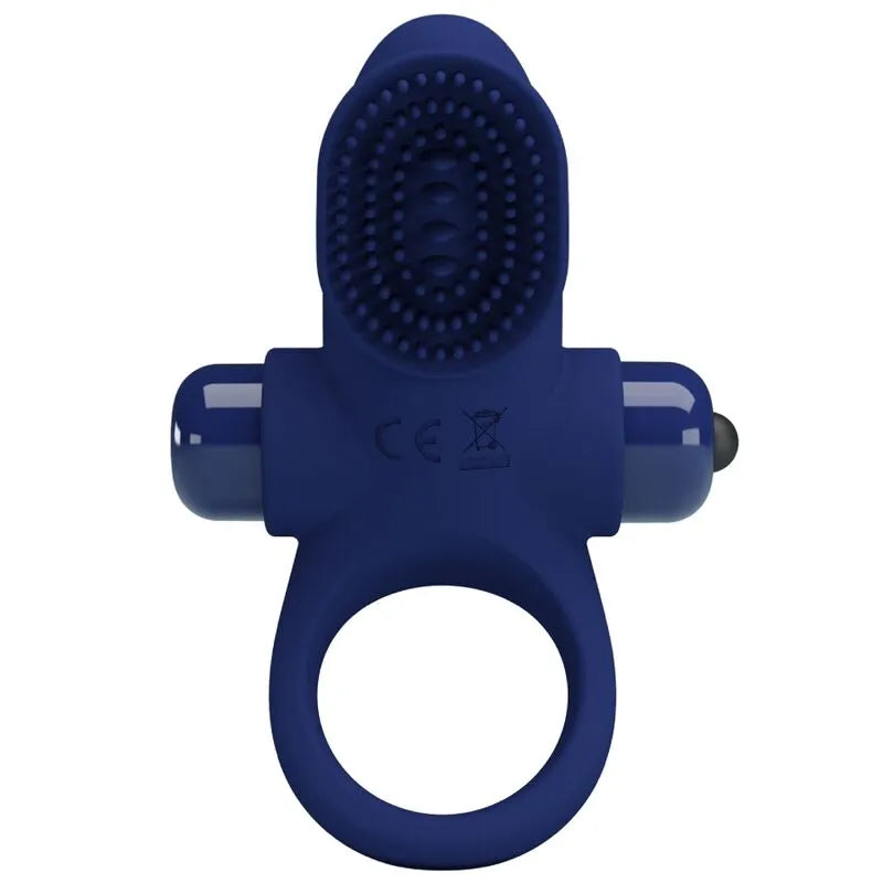 Anneau pénien vibrant en silicone bleu, design ergonomique, texture douce, dix modes de vibrations pour stimulation.