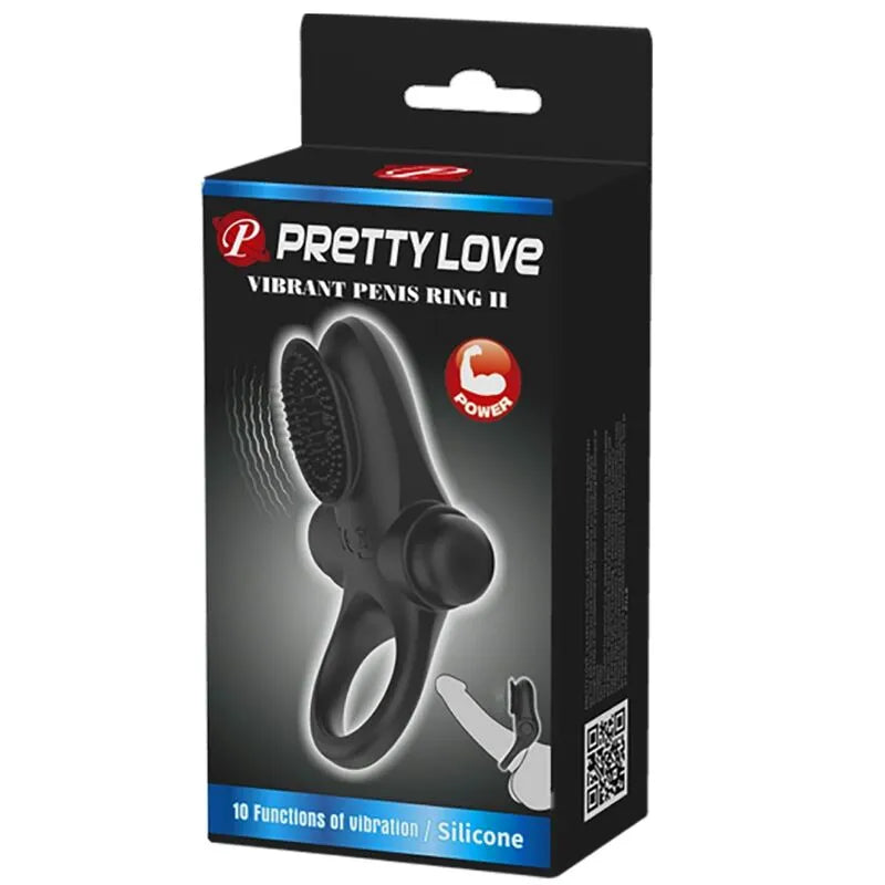 Anneau pénien vibrant noir en silicone, dix modes, stimulation clitoridienne, maintien érection, texture soyeuse.