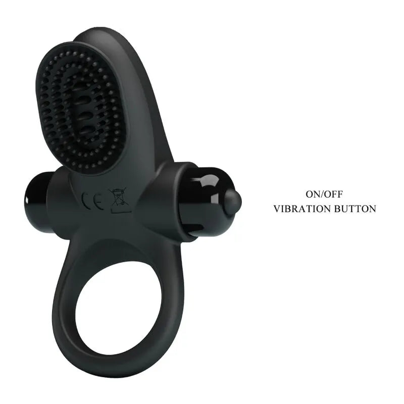 Anneau pénien vibrant noir en silicone, texture soyeuse, stimulation clitoridienne, dix modes de vibrations puissantes.