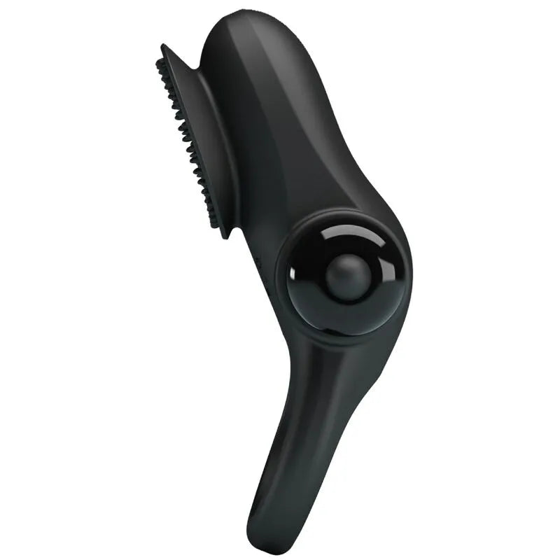 Anneau pénien vibrant noir en silicone, texture soyeuse, stimulation clitoridienne, dix modes de vibrations puissantes.