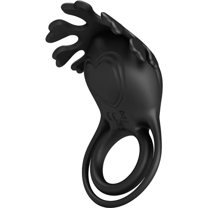 Anneau pénien vibrant noir en silicone, double anneau extensible, design ergonomique, sept modes de vibration, étanche.