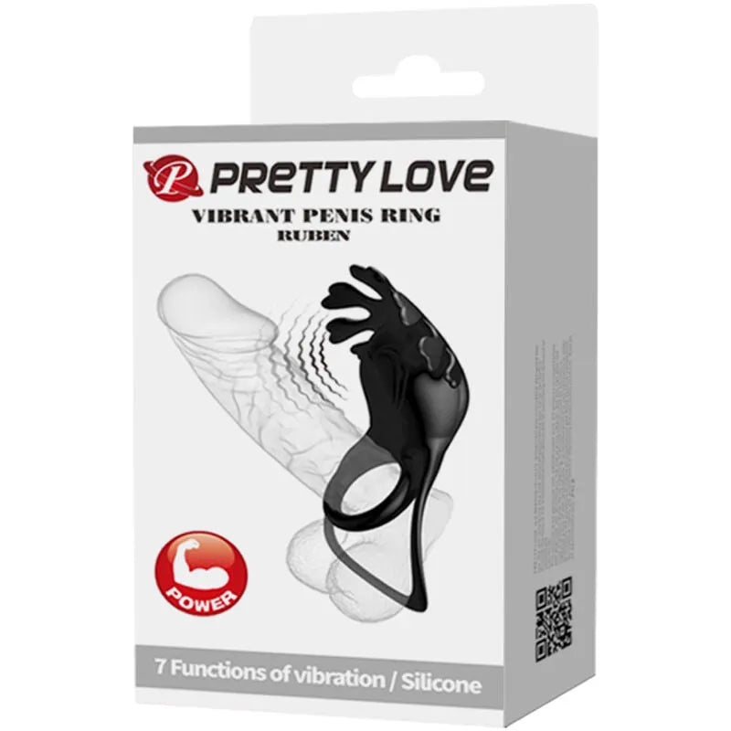 Anneau pénien vibrant noir en silicone, double anneau, rechargeable, ergonomique, 7 modes de vibration, étanche.