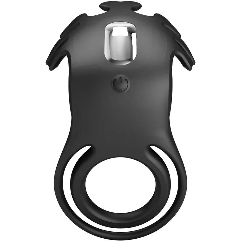 Anneau pénien vibrant noir en silicone, double anneau, rechargeable, ergonomique, sept modes de vibration, étanche.