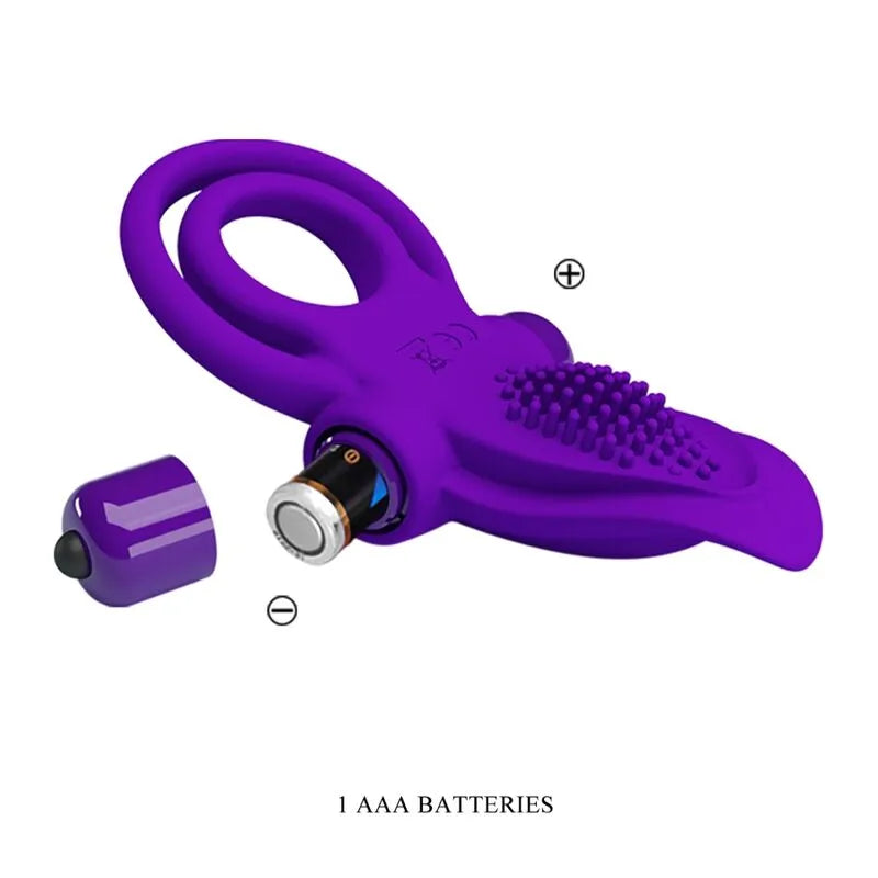 Anneau pénien vibrant violet en silicone, 10 modes, texture douce, forme ergonomique, pile AAA, durable et sûr pour le corps.