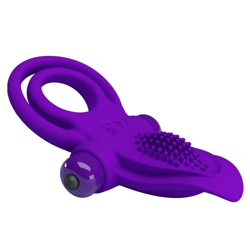 Anneau pénien vibrant violet foncé en silicone, 10 modes, surface texturée, design ergonomique, plaisir intense.