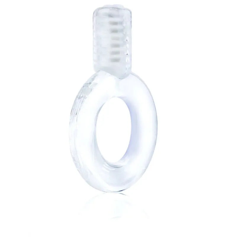 Anneau pénien vibrant en silicone transparent, extensible, avec moteur discret pour érections puissantes et plaisir intense.