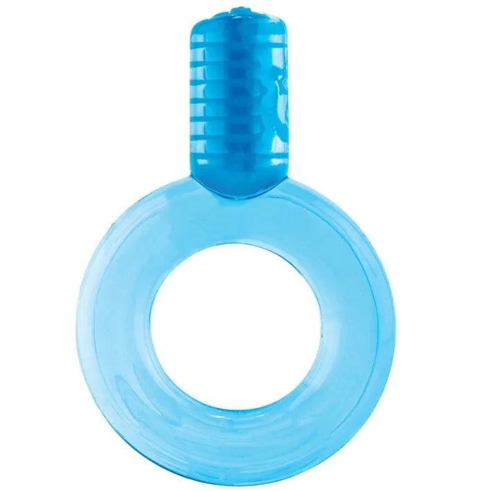 Anneau pénien vibrant bleu, moteur puissant, forme circulaire, stimulation intense, extensible et rechargeable.