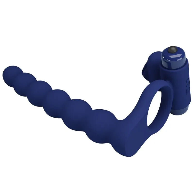 Anneau pénien vibrant bleu en silicone, 10 fonctions, finition douce, compact, prolongateur érection, hypoallergénique.