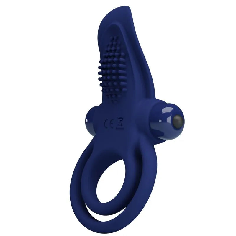 Anneau Pénien Vibrant Silicone Bleu Dix Modes Alimenté Pile AAA Silencieux Ergonomique Extensible Confortable Étanche Hypoallergénique Discret Durable