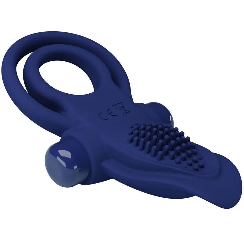 Anneau pénien vibrant bleu en silicone, ergonomique, 10 modes, extensible, étanche, hypoallergénique, pile AAA.
