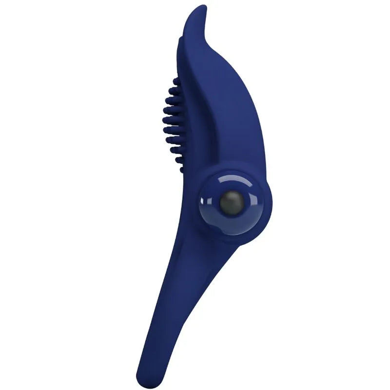 Anneau pénien vibrant bleu en silicone, ergonomique, extensible, avec 10 modes de vibration et surface texturée.