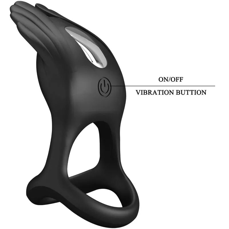 Anneau pénien vibrant noir en silicone, ergonomique, avec bouton on/off, stimulation clitoridienne, rechargeable USB.