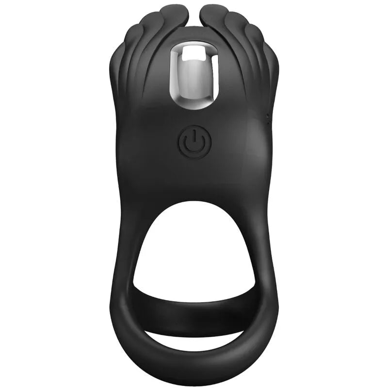Anneau pénien vibrant noir en silicone, rechargeable USB, 7 modes, stimulation clitoridienne, design ergonomique et élégant.