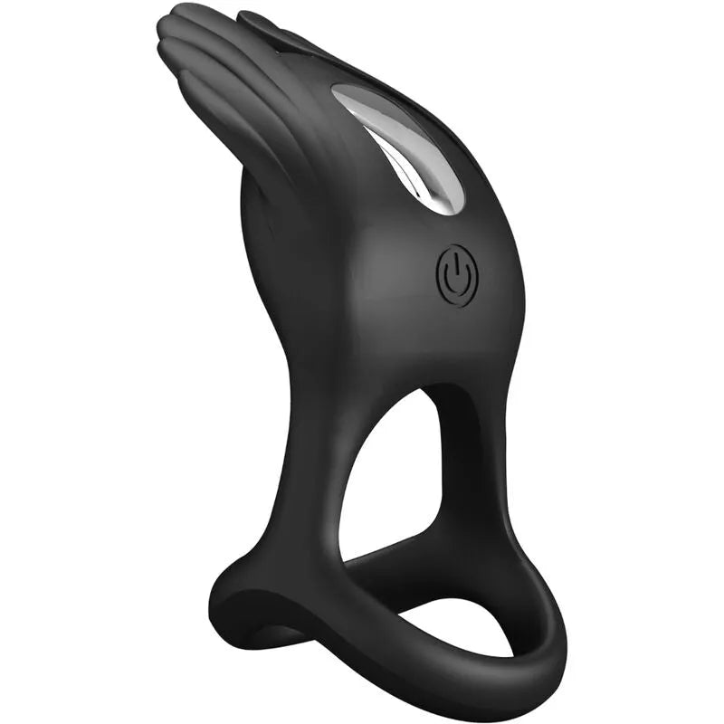Anneau pénien vibrant noir en silicone, rechargeable USB, 7 modes, stimulation clitoridienne, design ergonomique et élégant.
