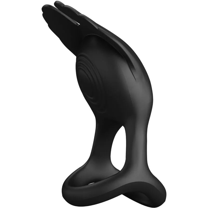 Anneau pénien vibrant noir en silicone, rechargeable USB, design ergonomique, stimulation clitoridienne, 7 modes vibrations.