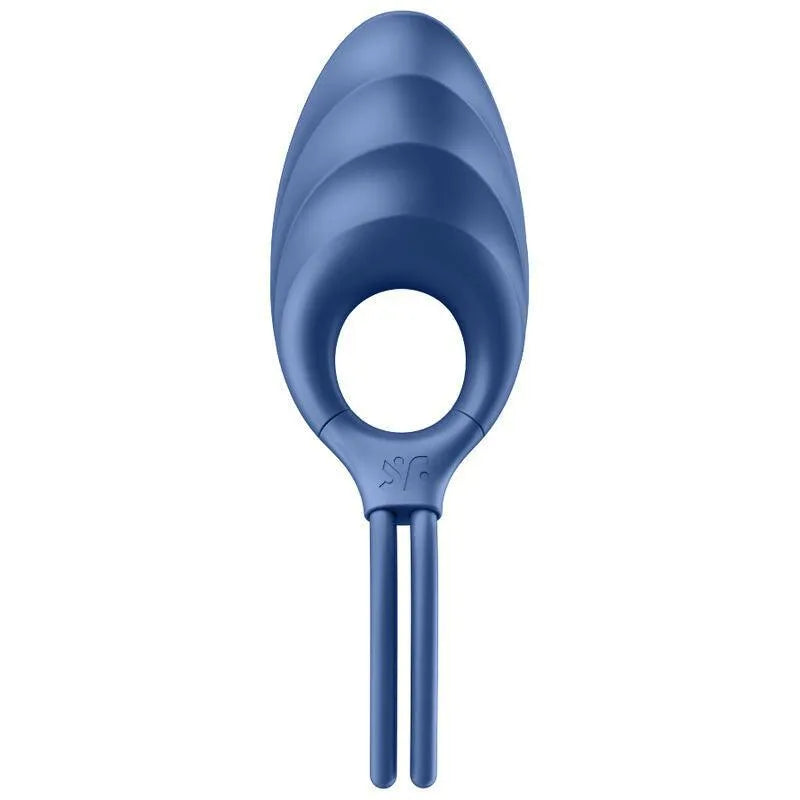 Anneau pénien vibrant bleu en silicone nervuré, réglable, étanche, ergonomique, pour couples, qualité médicale.
