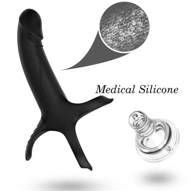 Anneau vibrant noir en silicone médical, étanche, rechargeable, avec 9 modes de vibration, design ergonomique et compact.