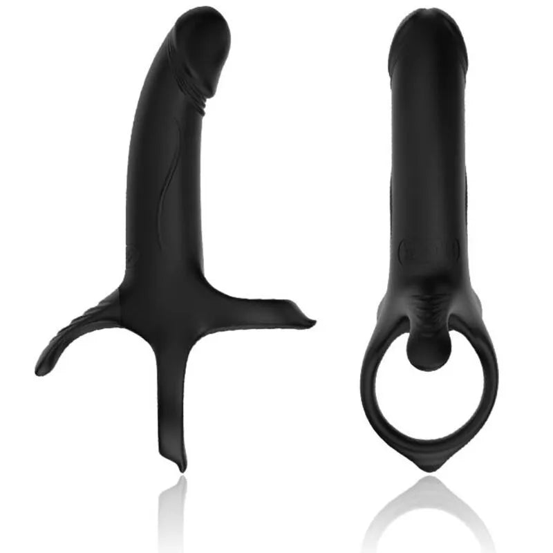 Anneau vibrant noir en silicone médical, design ergonomique, modes de vibration ajustables, rechargeable et étanche.