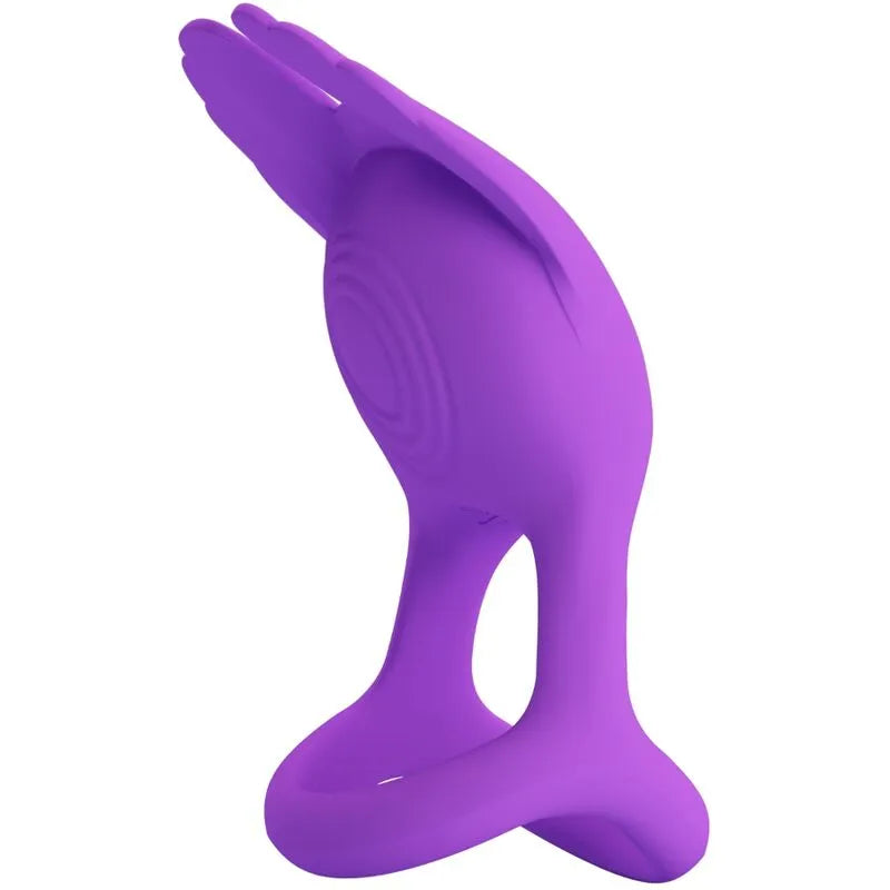 Anneau pénien vibrant violet en silicone, 7 modes, ergonomique, compact, pour stimulation clitoridienne intense.