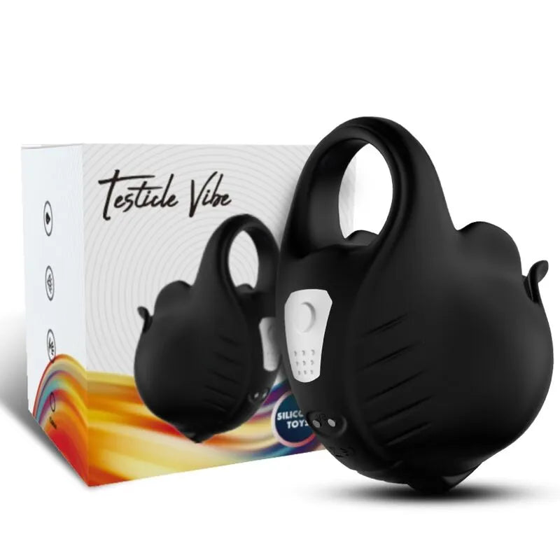 Anneau pénien vibrant noir en silicone médical, double anneaux, étanche, avec boîte, 9 modes de vibrations, rechargeable.