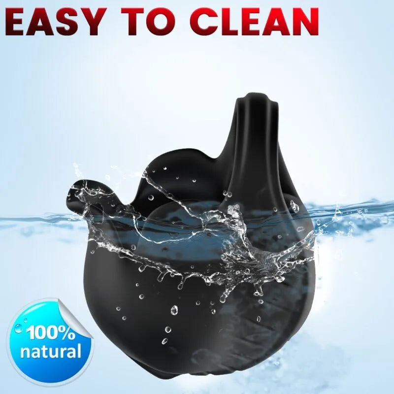 Anneau pénien vibrant noir en silicone médical, étanche, avec éclaboussures d'eau, 9 modes de vibrations.