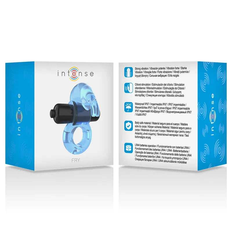 Anneau pénien vibrant bleu en forme de lapin, étanche, avec boîte Intense, pour stimulation clitoridienne et plaisir prolo...