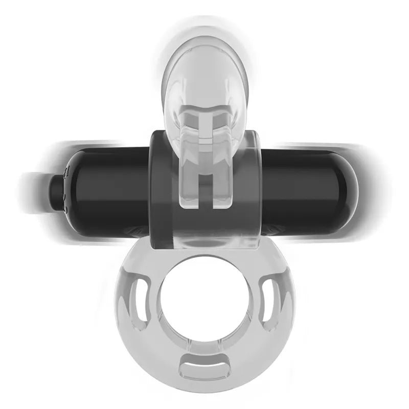 Anneau pénien vibrant noir et transparent, ergonomique, étanche, avec stimulation clitoridienne et vibrations puissantes.