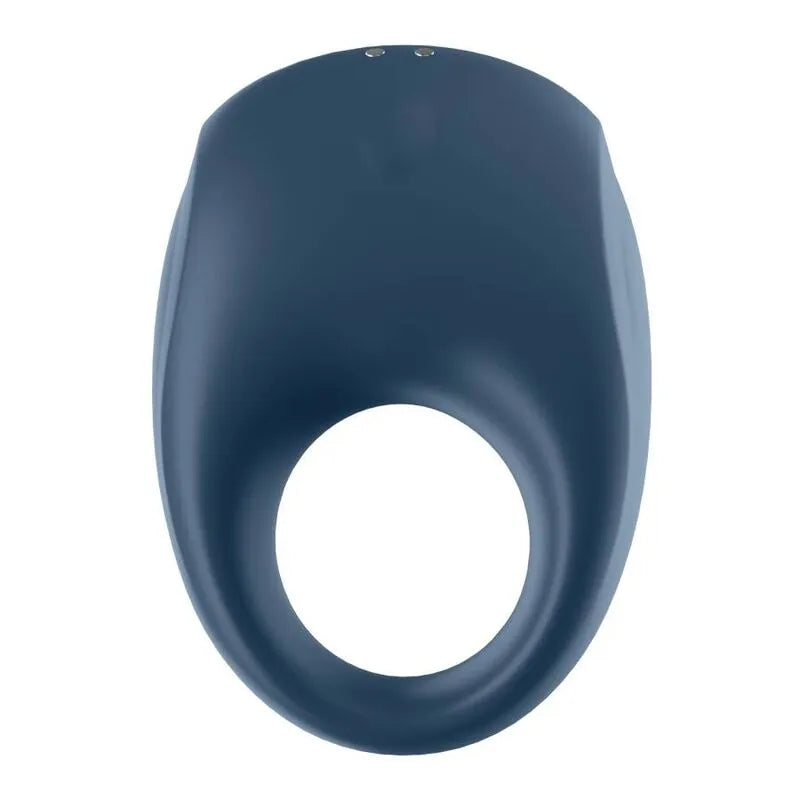 Anneau pénien vibratoire bleu en silicone doux, forme ergonomique, étanche, avec connectivité app et recharge USB magnétique.