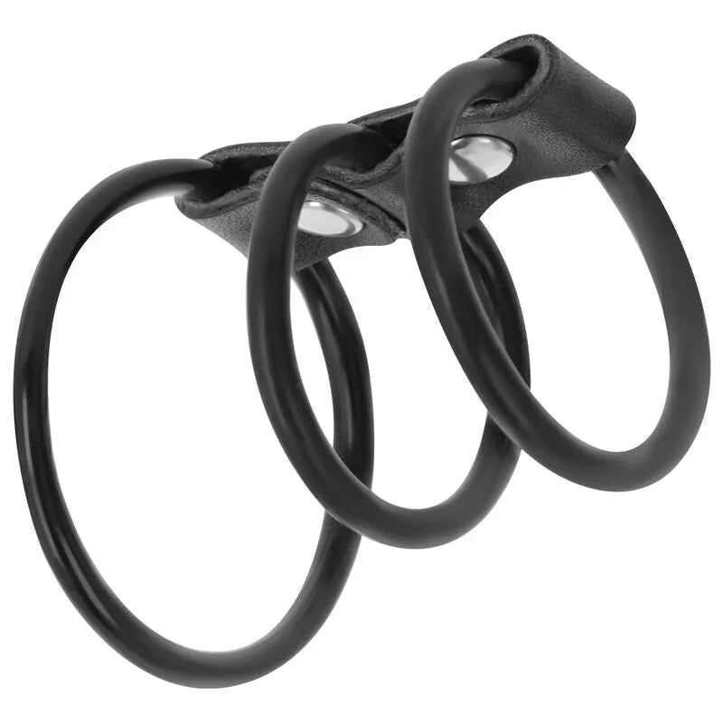 Anneau pénis et testicules TPR noir, ergonomique, hypoallergénique, trois anneaux, confort optimal, prolongateur érection.