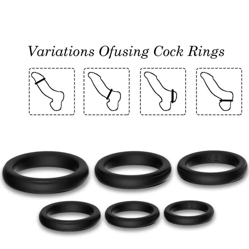 Anneau pénis silicone noir ergonomique, flexible, en silicone médical, pour intensification et prolongation érections.