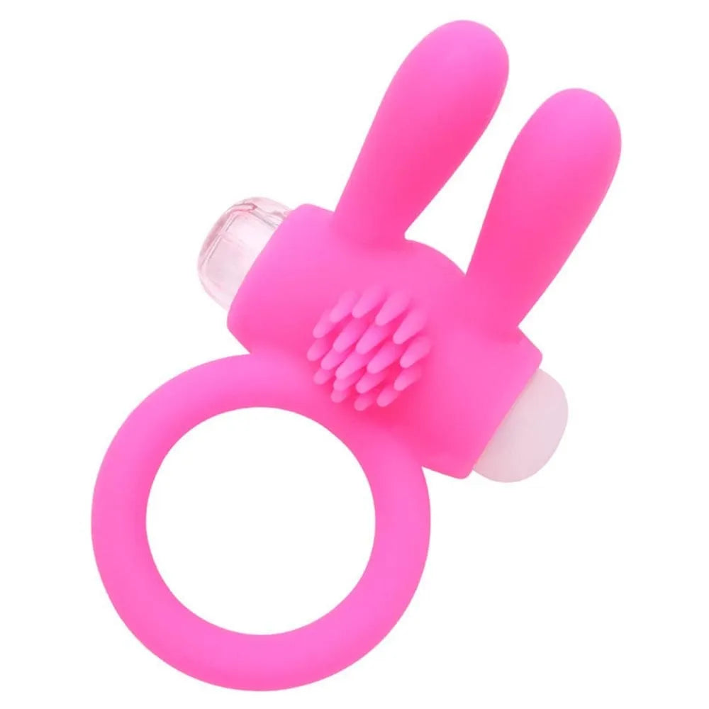 anneau pénien silicone médical extensible rose oreilles lapin picots stimulants vibrations stimulation clitoridienne étanche piles LR41 incluses confortable lavable