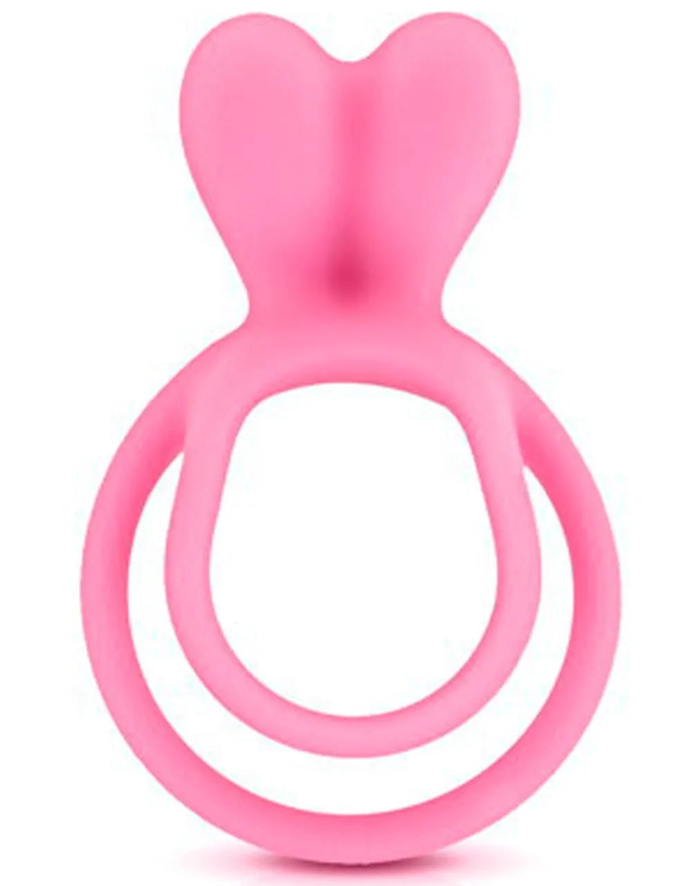 Anneau pénien rose double avec oreilles stimulantes, enveloppant pénis et testicules, diamètre 3 cm, sans phtalates.