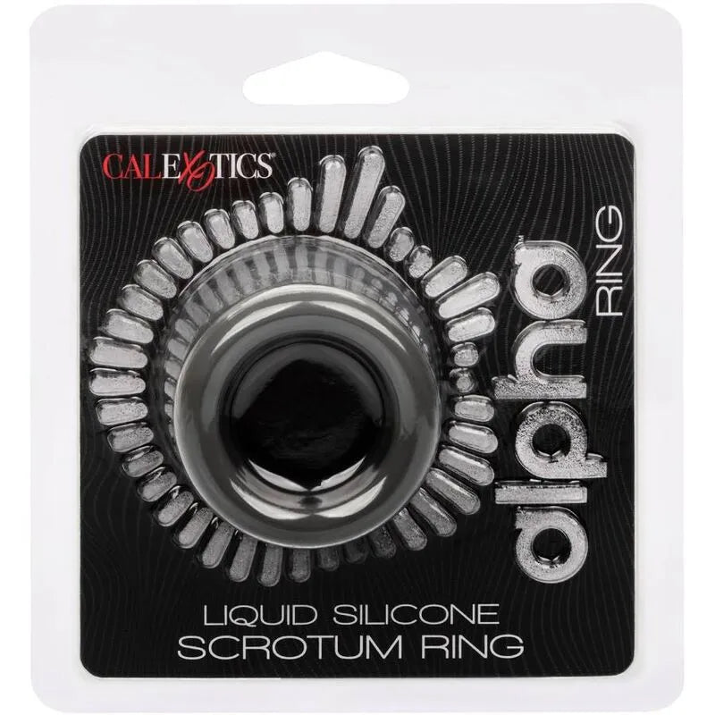 Anneau scrotum silicone liquide noir, forme sablier, ultra-élastique, emballage transparent, confort et endurance.