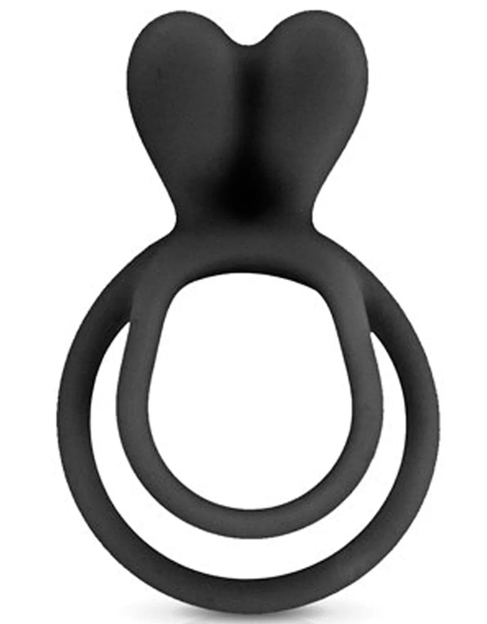 Anneau pénis noir silicone double cercle, oreilles stimulantes clitoris, ergonomique, extensible, sans phtalates.