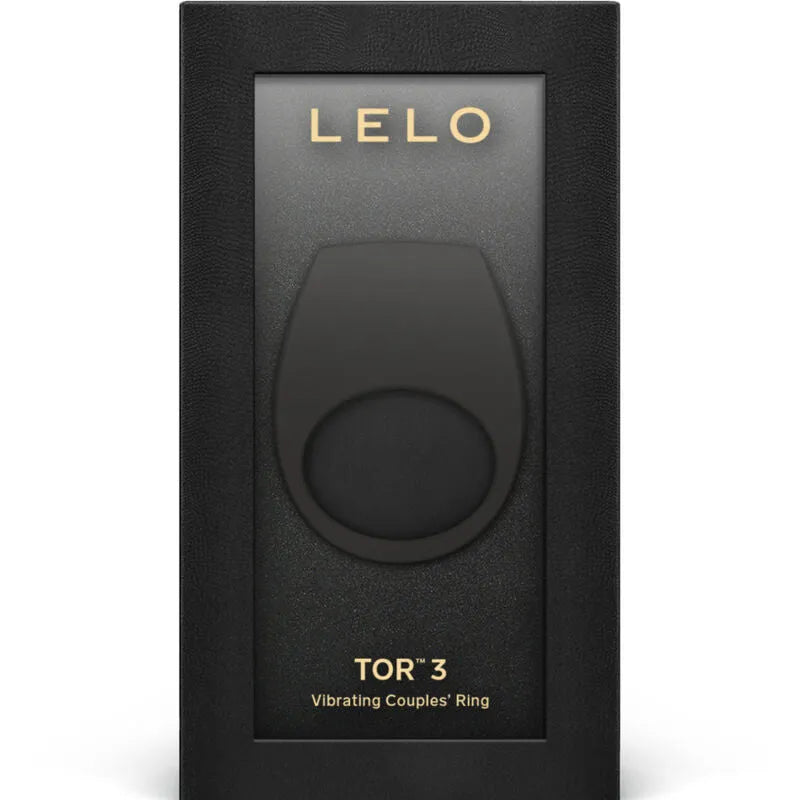 Anneau vibrant connecté noir en silicone, ergonomique, dans un emballage élégant avec logo LELO, pour couples modernes.