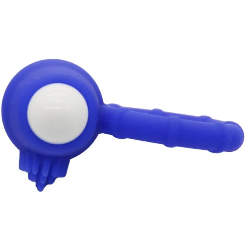 Anneau vibrant bleu en silicone médical étanche, forme ergonomique, compact et discret pour moments intimes.