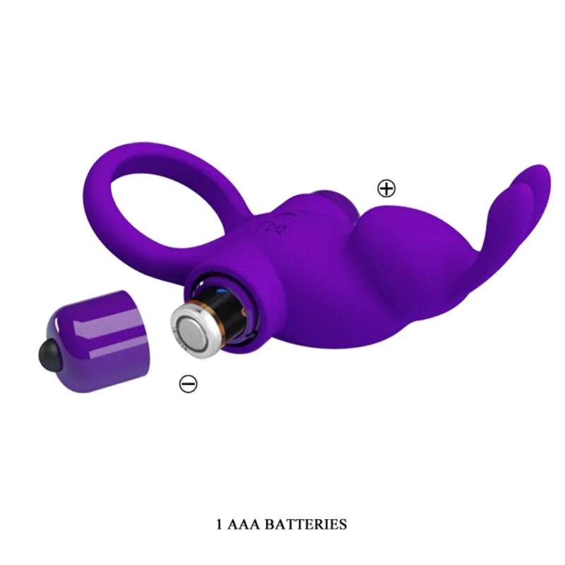 Anneau vibrant violet silicone, ergonomique, 10 fonctions, stimulation personnalisée, hypoallergénique, élégant.