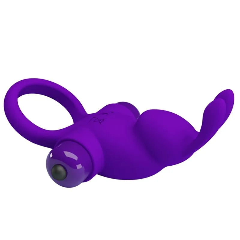 Anneau vibrant silicone violet foncé, design ergonomique, 10 fonctions, stimulation personnalisée, discret et élégant.
