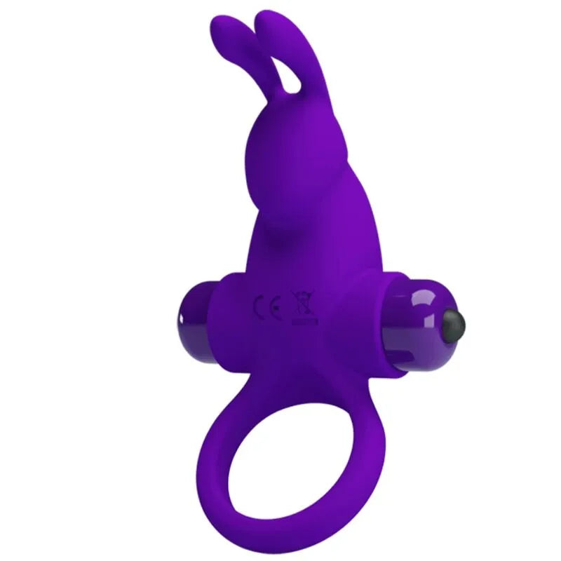 Anneau vibrant silicone violet ergonomique, 10 fonctions, doux, hypoallergénique, design élégant et discret.