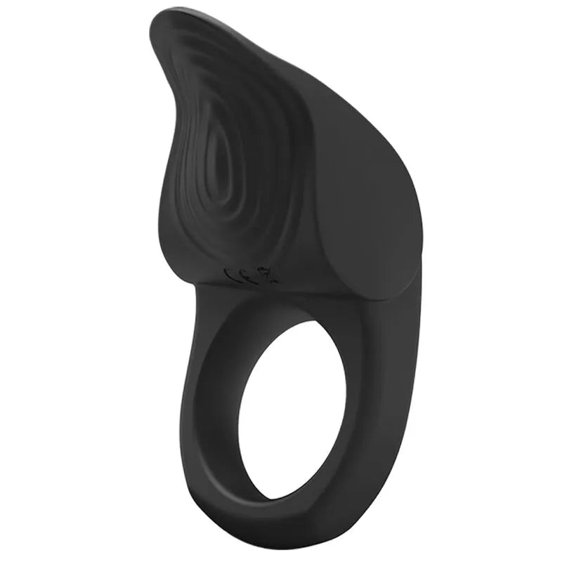 Anneau vibrant pénien noir en silicone, design ergonomique, rechargeable, avec capteur tactile pour stimulation optimale.