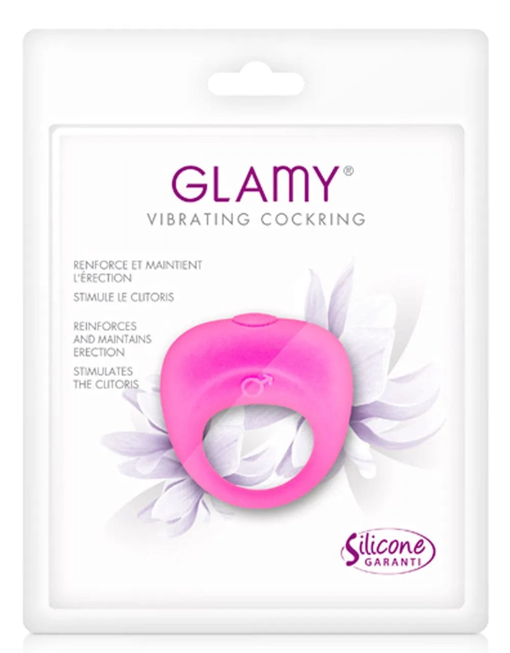 Anneau vibrant rose futuriste en silicone doux, waterproof, ergonomique, extensible, haute performance, compact.