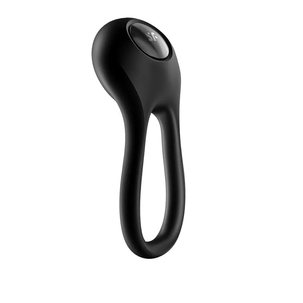 Anneau vibrant noir Satisfyer Majestic Duo, silicone lisse, rechargeable USB, 12 vibrations, étanche IPX7, couple.