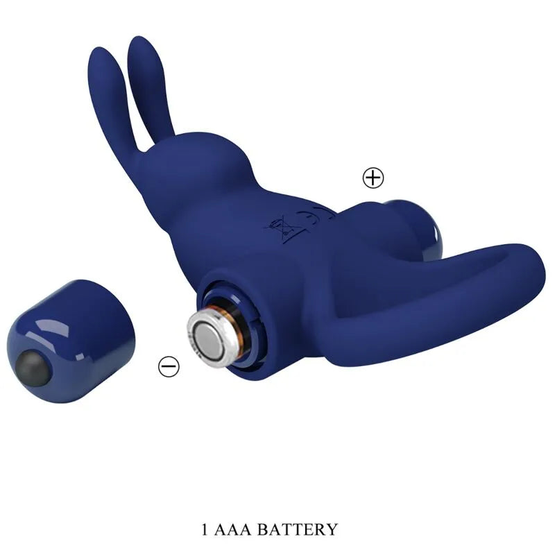 Anneau vibrant bleu en silicone, forme ergonomique, 10 fonctions de vibration, stimulation intime, pile AAA incluse.