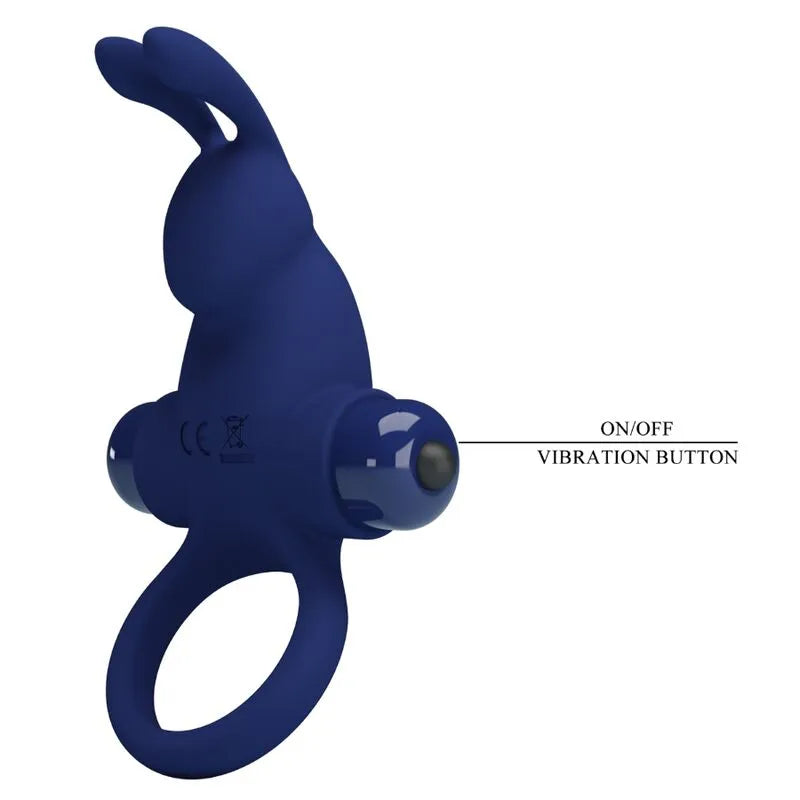 Anneau vibrant bleu en silicone, forme ergonomique, 10 fonctions de vibration, stimulation intime, pile AAA.
