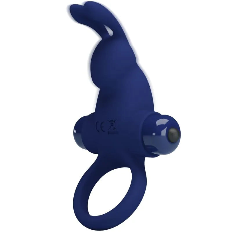Anneau vibrant bleu en silicone, forme ergonomique, 10 fonctions de vibration, stimulation intime, doux et souple.
